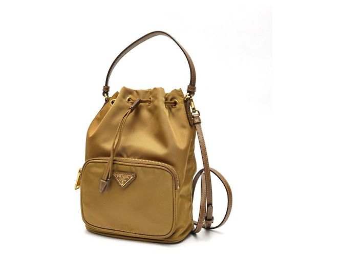 Saffiano Prada Duet Nylon Shoulder Bag Beige