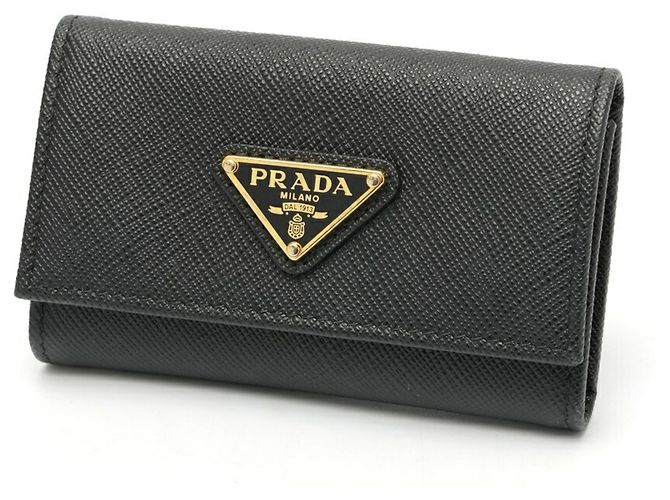 Prada Saffiano Triangle Key Case in Black Leather