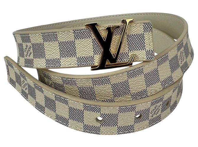 Cinturón Louis Vuitton LV Initiales 25mm Reversible Damier Azur 80/32 Blanco