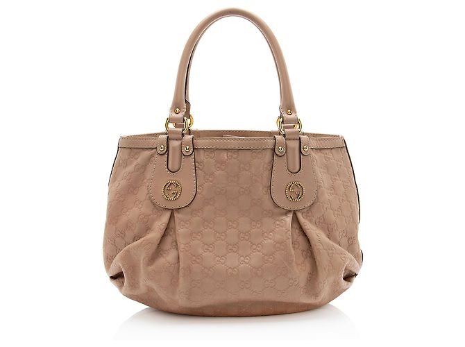 Tote Gucci Guccissima Studded Scarlett Medium Marrom Bege