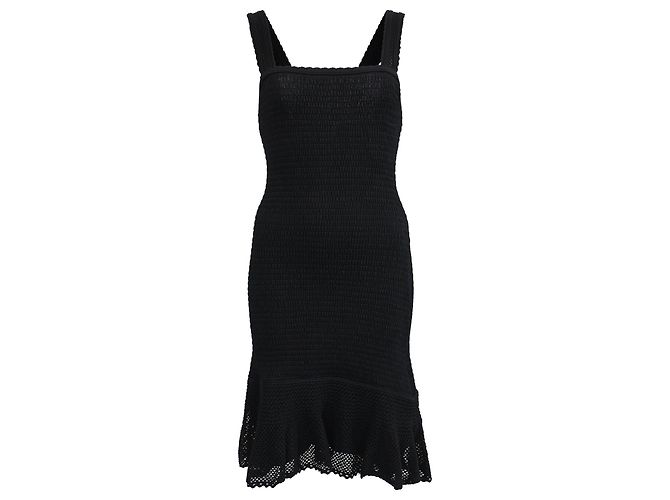 Sandro Mini-Smockkleid mit quadratischem Ausschnitt aus schwarzer Viskose