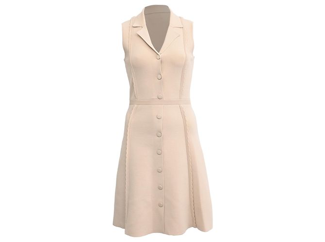 Sandro Knitted Button-Down Mini Dress in Beige Viscose