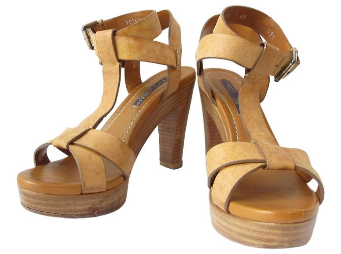 Sandali in pelle Ralph Lauren Marrone Cammello