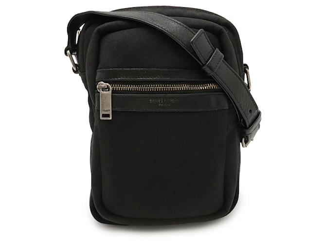Yves Saint Laurent Saint Laurent Paris Canvas Leather Shoulder Bag Black 