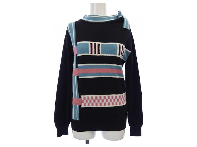 Hermès Hermes 4H2633D8 Kaschmirstrickware Schwarz Pink Blau