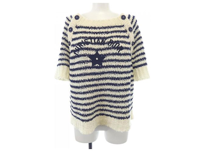 Top de punto Christian Dior Blanco Azul marino
