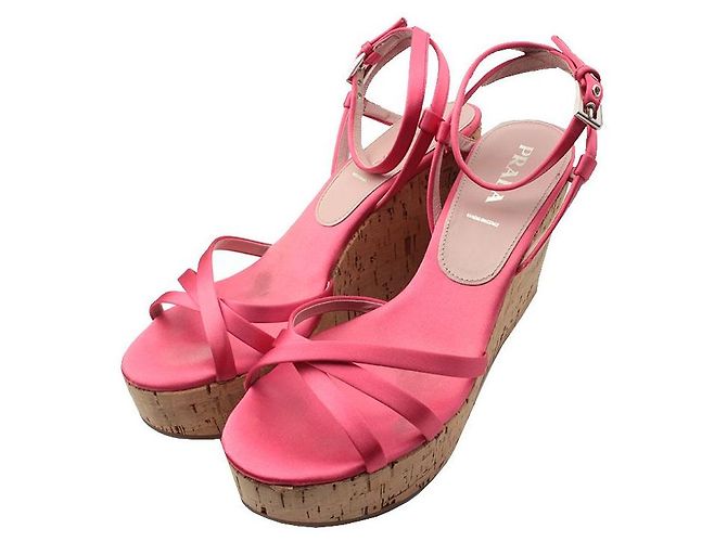 Prada Fuchsia Pink Satin Wedge Sandals
