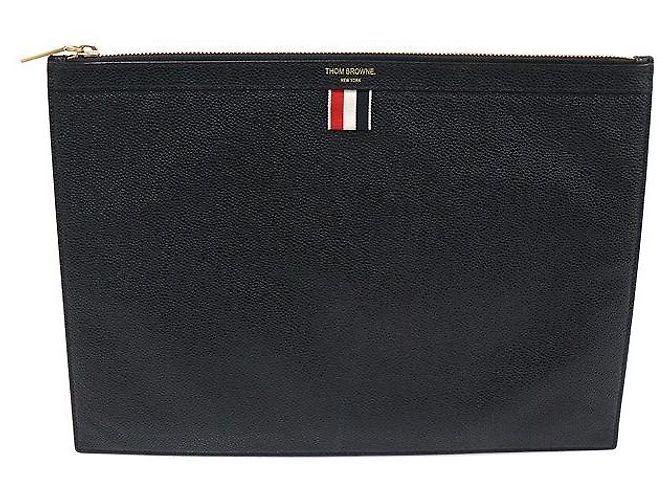 Thom Browne Black Pebble Grain Leather Medium Document Holder Clutch