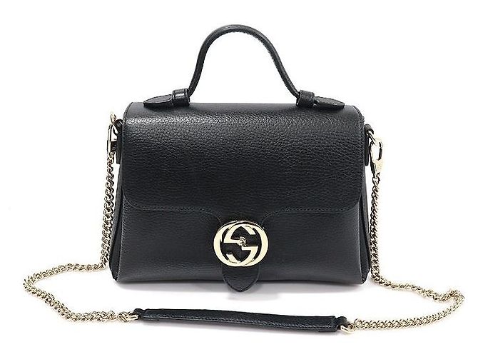 Gucci Black Leather Interlocking Top Handle Small Chain