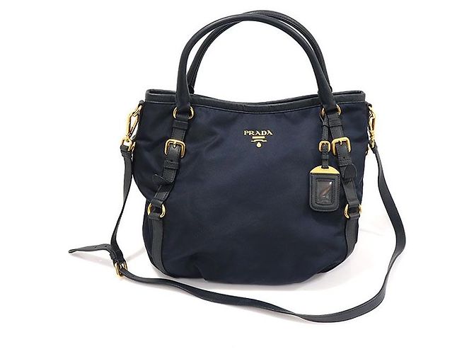Prada Nylon Tessuto azul-marinho e couro de vitelo macio com letras
