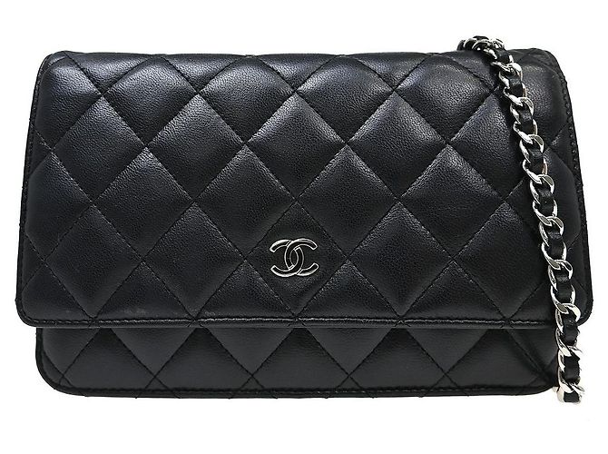 Chanel Wallet on Chain gestepptes Lammleder Small Schwarz