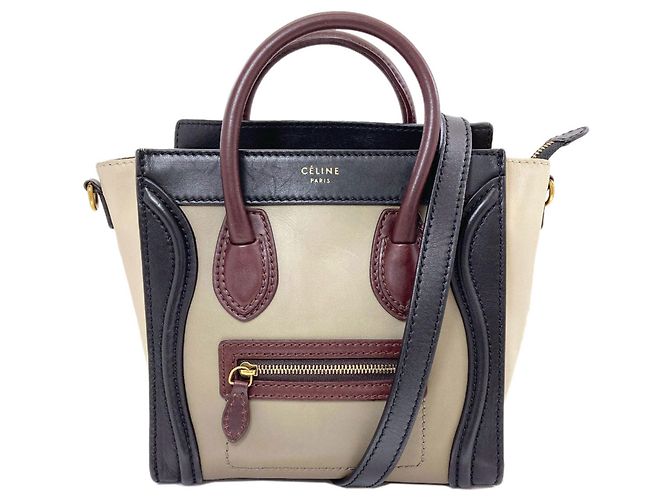 Céline Borsa 2-Way Celine Luggage Nano Nero Beige Cachi