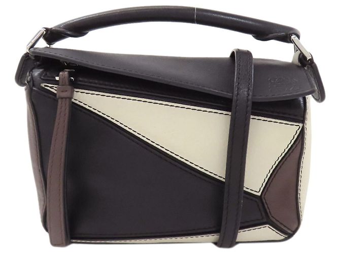 Bolsa 2-Way Loewe Puzzle Bag Mini Marrom Preto Branco