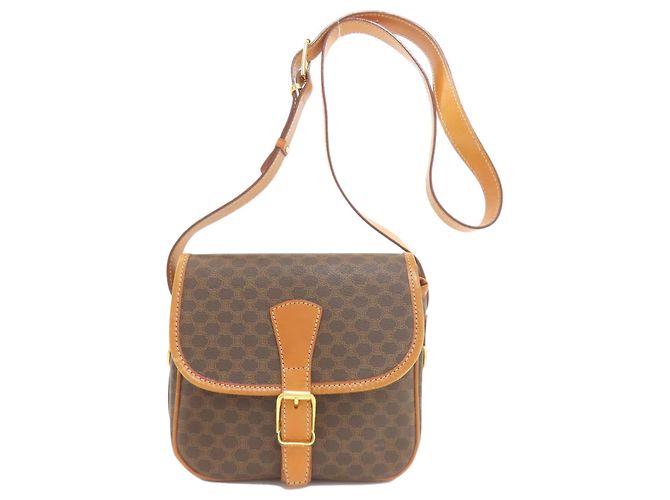Céline Celine Macadam Leder Schultertasche Braun