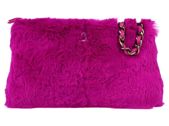 Chanel Vintage CC Chain Rabbit Fur Small Violet