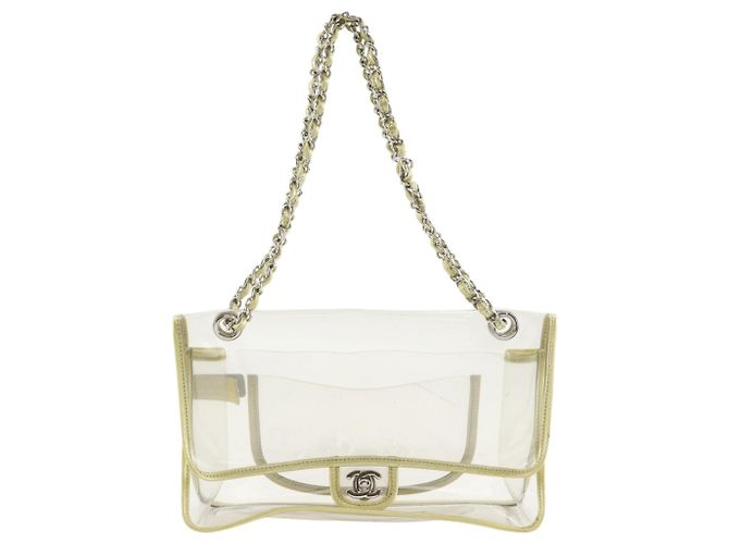 Borsa a tracolla in vinile trasparente e oro Chanel D'oro