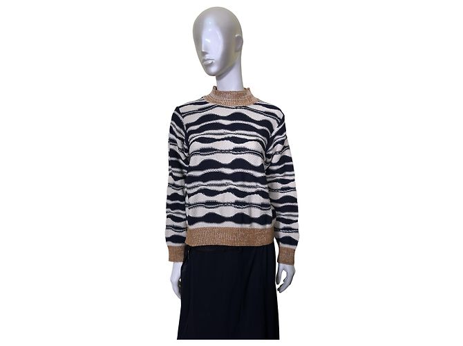 Henrik Vibskov Wave Gestreifter Strickpullover Weiß Dunkelblau