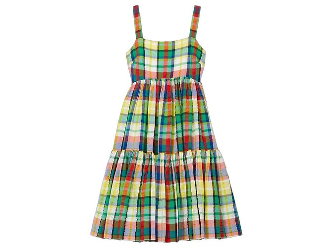 Kate Spade New York Vestido Midi de Cuadros Coastal Plaid Blanco Roja Azul Multicolor Verde Amarillo
