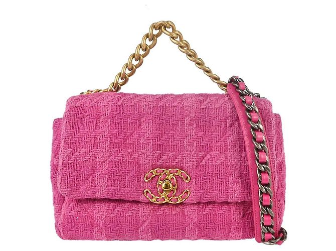 Chanel 19 Flap Bag gesteppter Tweed Medium Pink