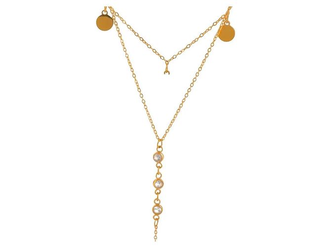 Autre Marque Collier superposé doré avec pendentifs et cristaux