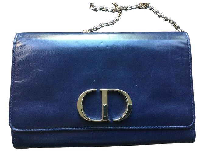 Christian Dior CD Wallet on chain style shoulder bag in navy blue leather