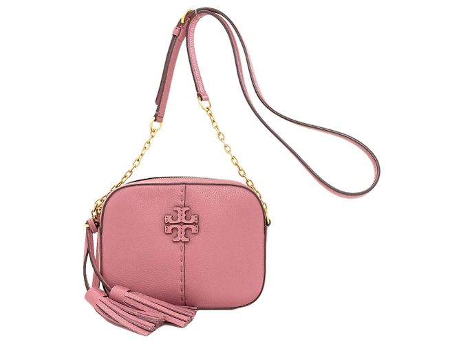 Borsa a tracolla in pelle rosa con logo Tory Burch