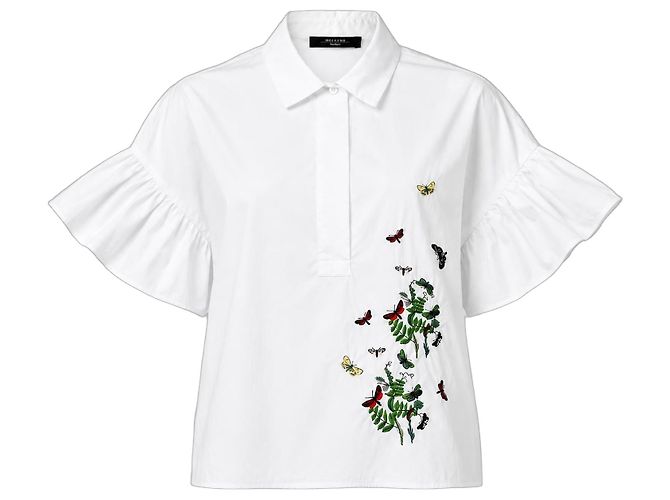 Weekend Max Mara Camicia Bianca Ricamo Farfalla Nero Bianco Rosso Verde Giallo