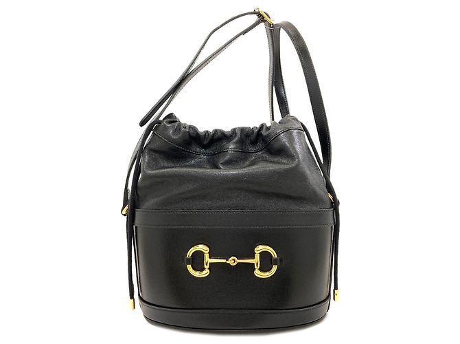Borsa a secchiello Gucci Horsebit in pelle nera Nero