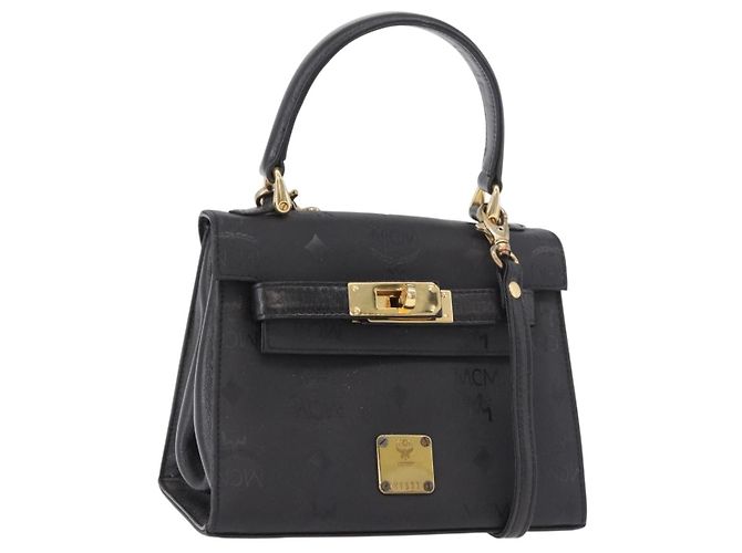 Borsa MCM Logogram Vicetos PVC 2way Nera Oro Auth 183880A Nero D'oro
