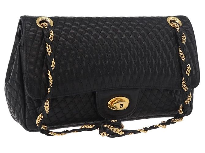 Borsa a Spalla con Catena BALLY in Pelle Nera e Oro Auth kk688A Nero D'oro