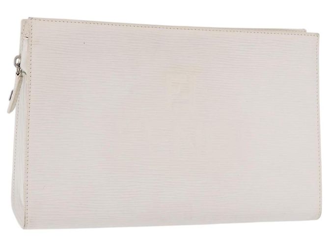 FENDI Clutch Bag Leder Weiß Silber Auth ep14814