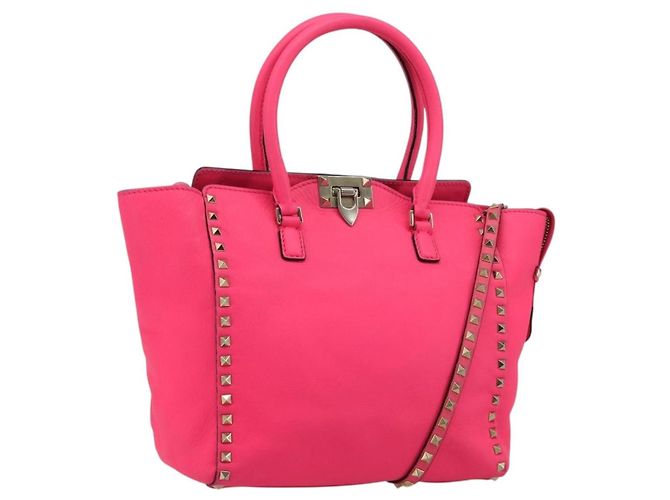 Bolso Tote VALENTINO Studs de cuero 2way Pink Gold Auth BA13319 Rosa Dorado