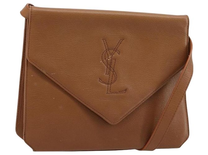 Borsa a Spalla SAINT LAURENT in Pelle Marrone Oro Auth bs35517 D'oro
