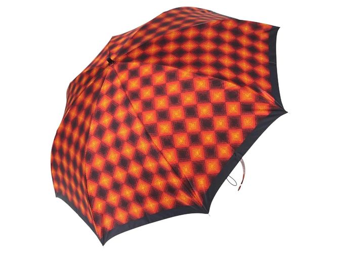 SAINT LAURENT Folding Umbrella Polyester Red Gold Auth 184398M Golden