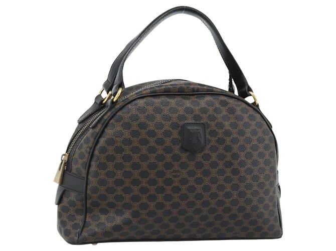 Céline Borsa a Mano CELINE Macadam Canvas PVC Pelle Nera Oro Auth ka4663A Nero D'oro