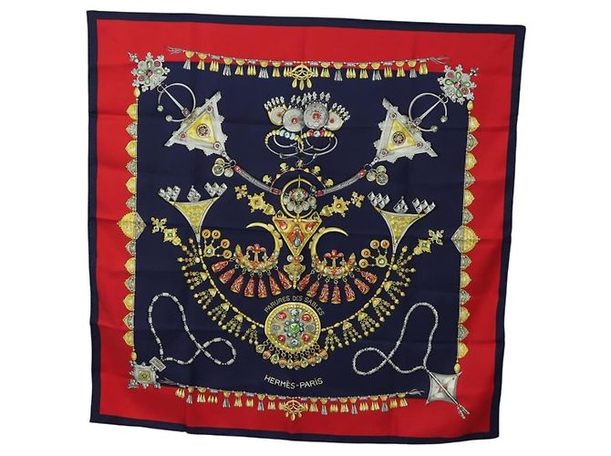 Hermès Sciarpa HERMES Carre 90 "PARURES DES SABLES" Seta Navy Auth 183131M Blu navy