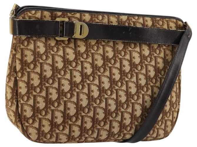 Borsa a Spalla Christian Dior Trotter Canvas Marrone Oro Auth bs35501 D'oro