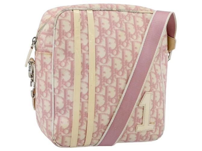 Borsa a Spalla Christian Dior Trotter Canvas PVC Rosa Argento Auth BA13409