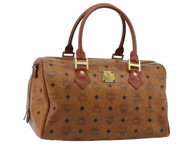 Borsa MCM Vicetos Logogram PVC Pelle Marrone Oro Auth 185111 D'oro