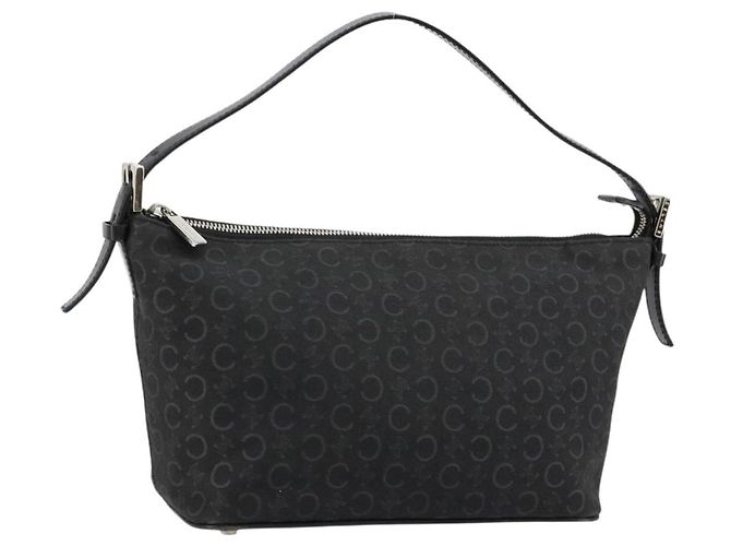Céline Borsa a tracolla CELINE C Sulky Canvas Nero Argento Auth 184359A