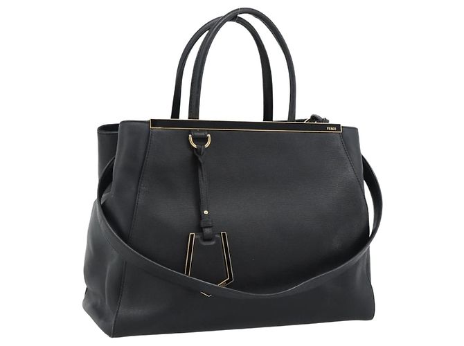 FENDI Tote Bag Leder 2way Schwarz Gold Auth bs35580 Golden