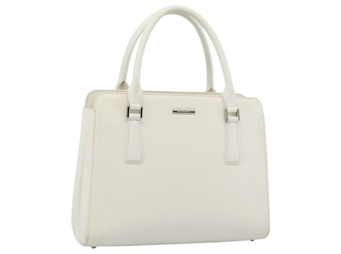 Bolsa de mão BURBERRY de couro branco prata Auth BA13365