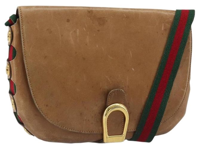 Borsa a tracolla GUCCI Web Sherry Line in pelle marrone oro Auth 185117 D'oro