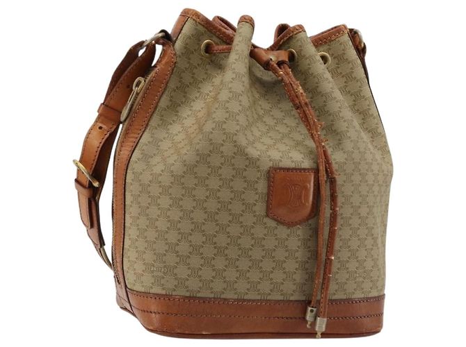 Céline Borsa a Spalla CELINE Macadam Canvas PVC Beige Oro Auth ti3982 D'oro