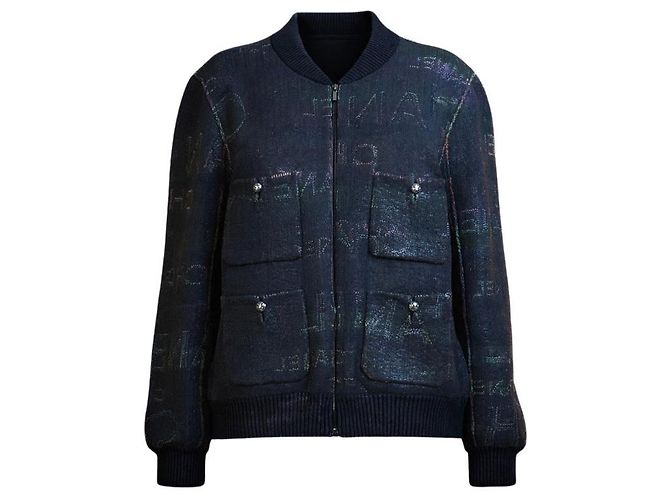 Giacca Bomber Chanel Logo Lettering Primavera 2015 Nero