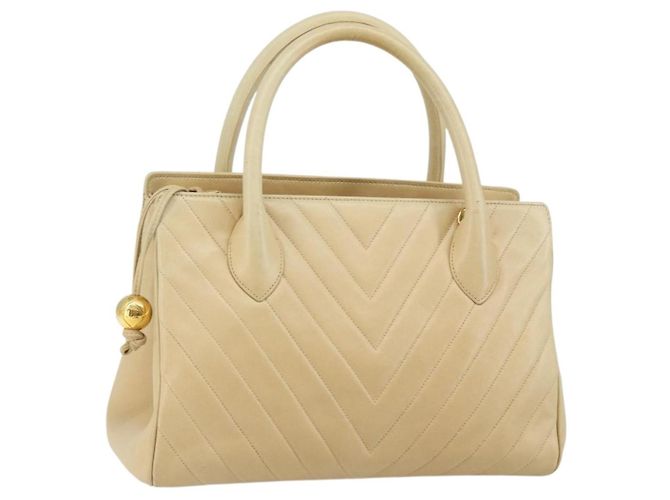 Chanel V Stitch Leather Bege