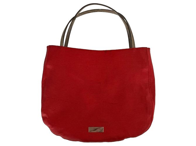 Bruno Magli Bolsa tote Magli de tecido vermelha com alças de couro Vermelho