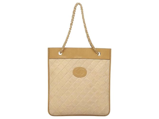 Chanel Chain Handle Leather Beige