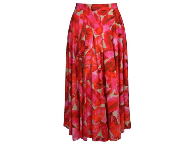 Gonna midi plissettata in cotone stampato Akris Punto Rosa / Rosso