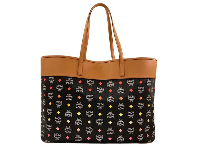 MCM Leder Logo Tote Bag Braun Schwarz